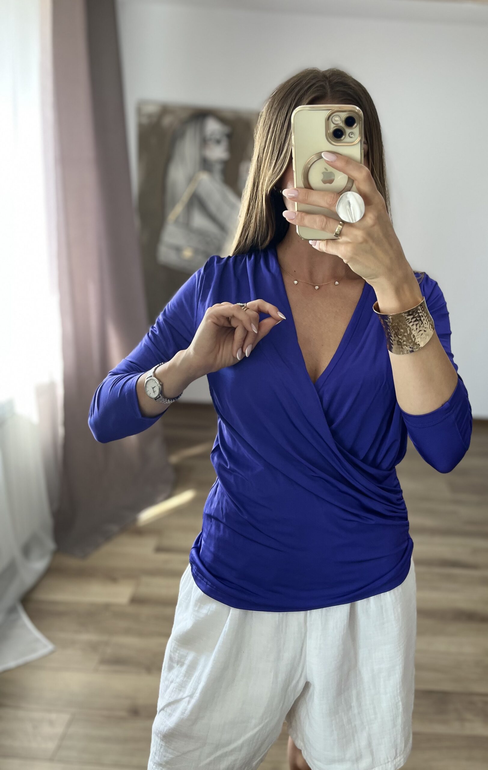 Fioletowa bluzka z lejącym dekoltem Selected Femme r. M - obrazek 2