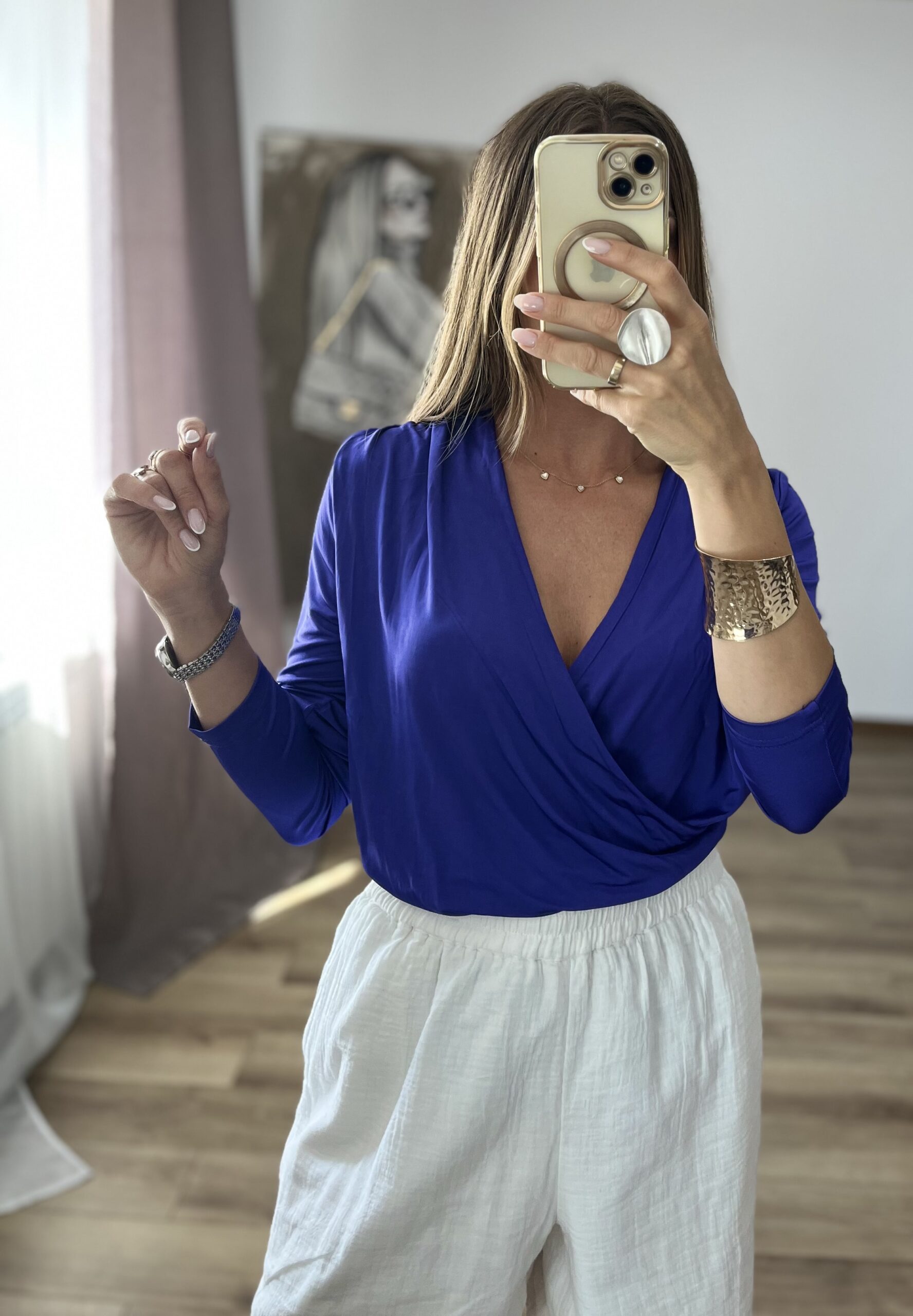 Fioletowa bluzka z lejącym dekoltem Selected Femme r. M - obrazek 3