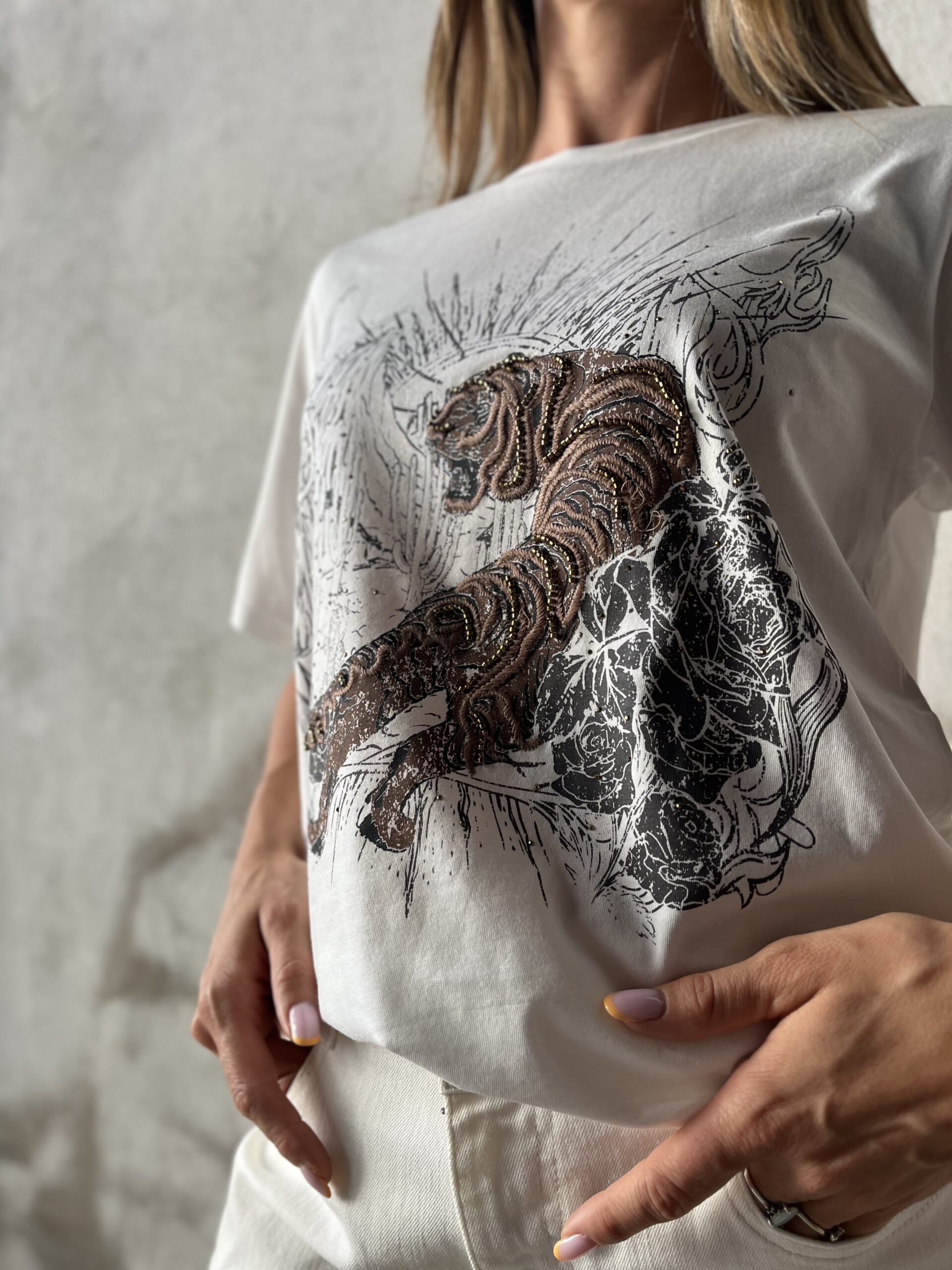 Bawełniany t-shirt z nadrukiem Pulz Jeans r. S/M - obrazek 3