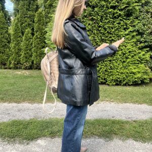Czarna skórzana kurtka z paskiem skóra naturalna r. S/M Conbipel