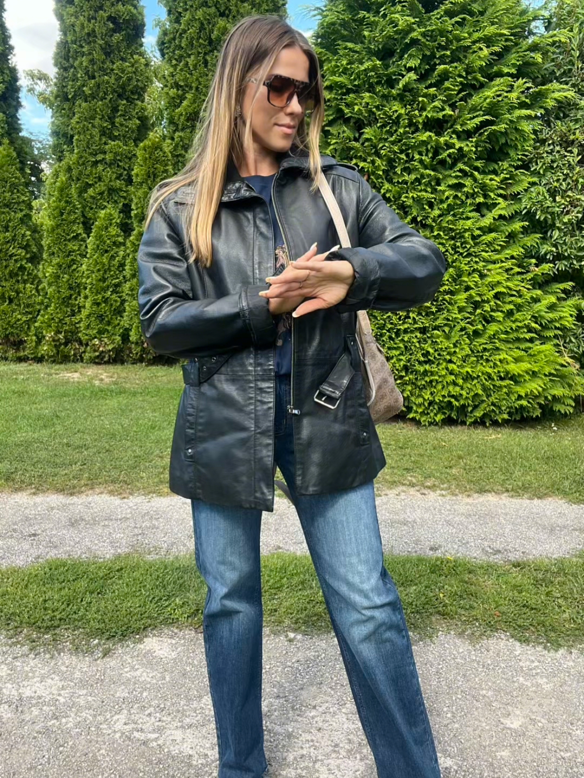 Czarna skórzana kurtka z paskiem skóra naturalna r. S/M Conbipel - obrazek 7