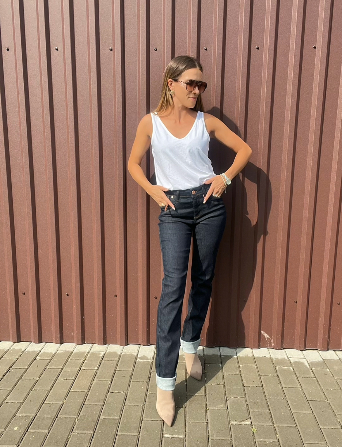 Granatowe jeansy z prostymi nogawkami PULZ Jeans r. S/M