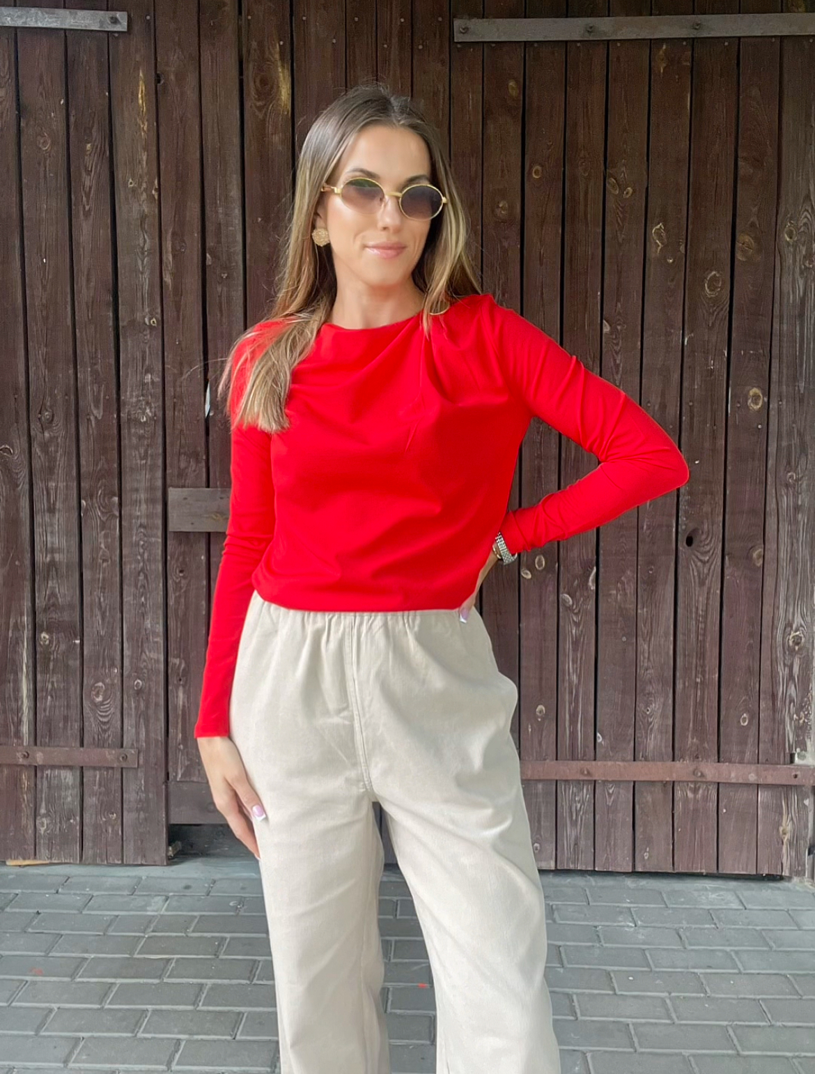 Czerwona bluzka z ozdobnym dekoltem InWear r. S 36 - obrazek 3