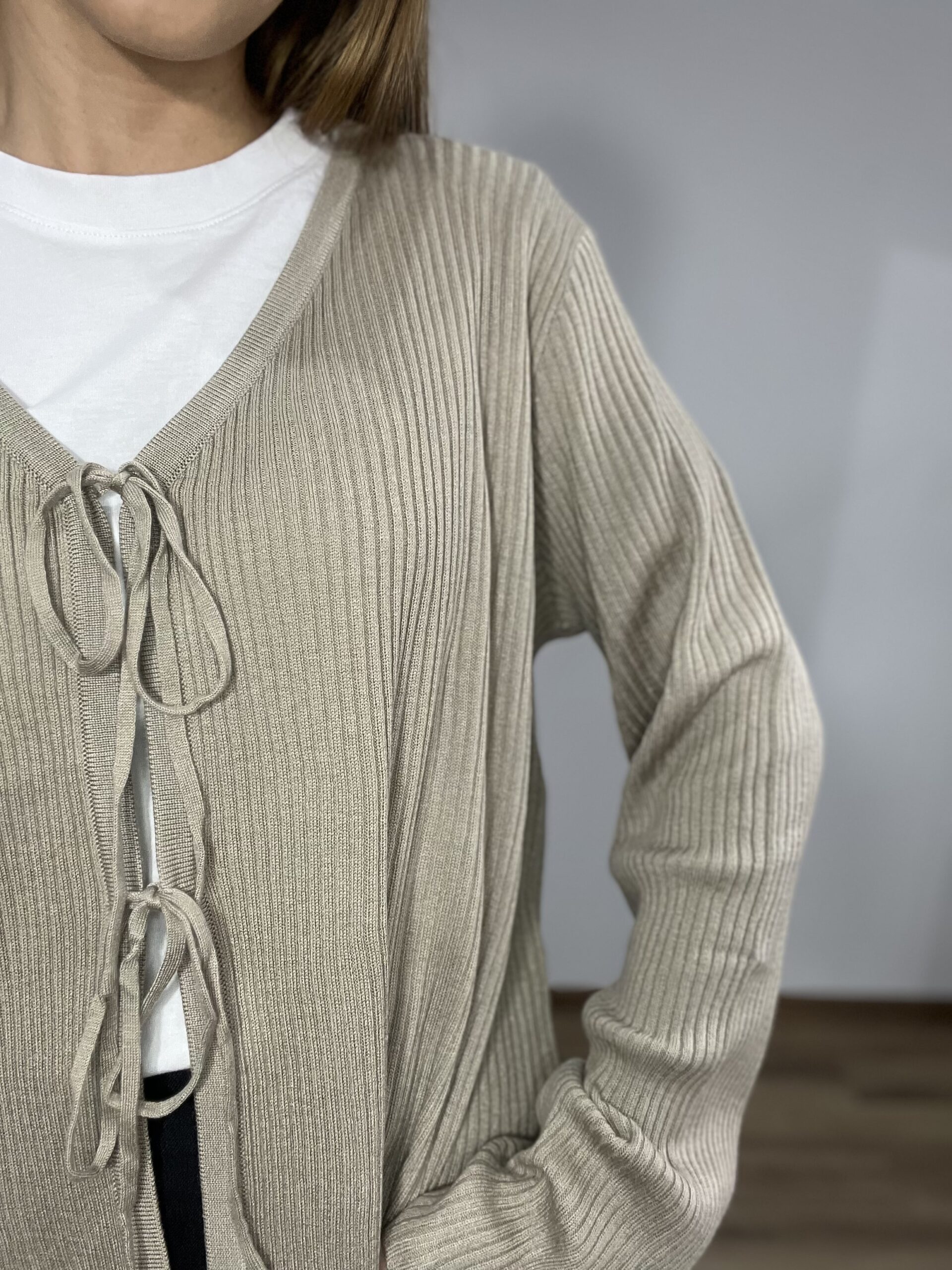 Dzianinowy sweter z wiązaniem r. XL 42 Ichi - obrazek 3
