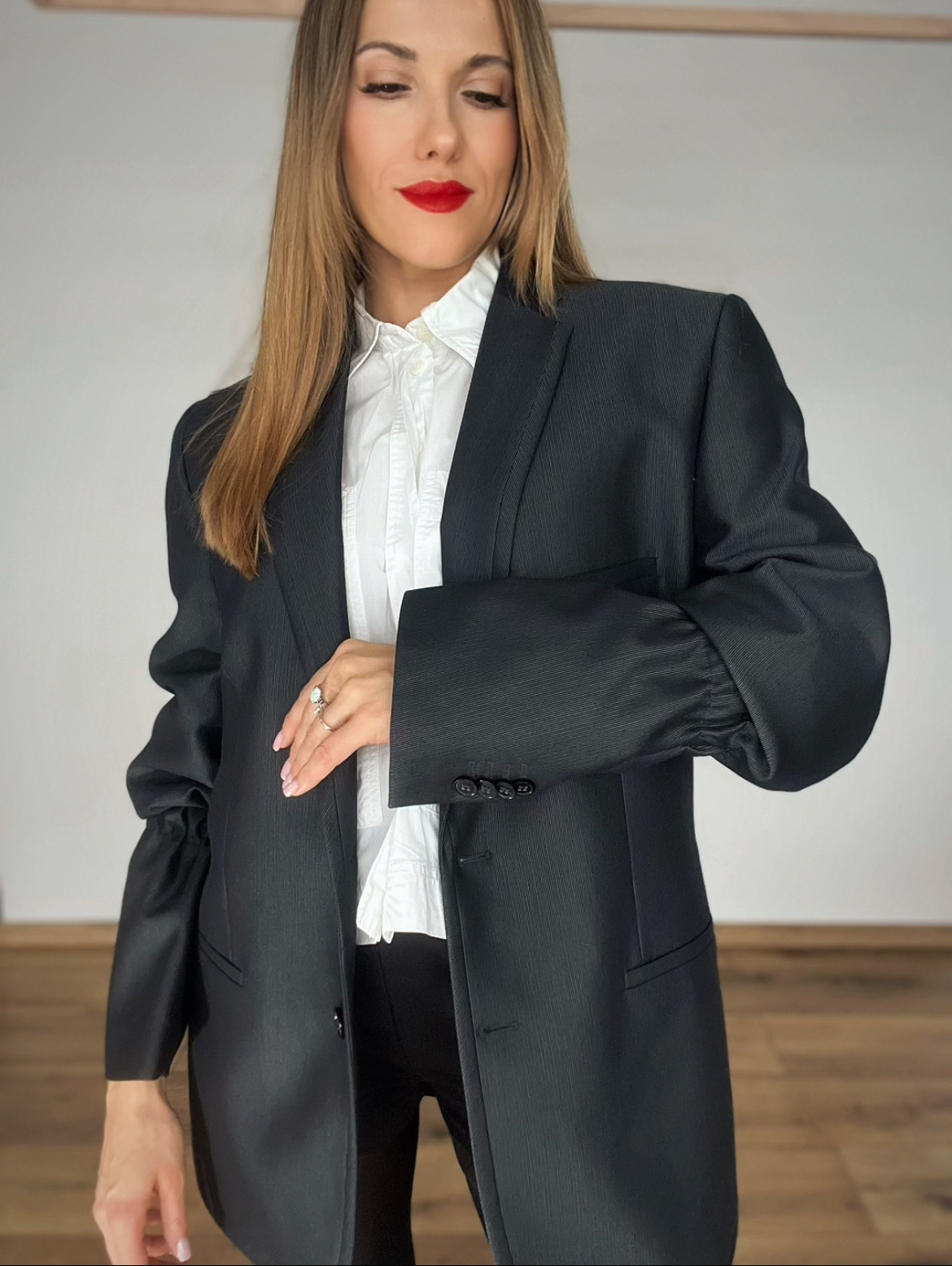 Wełniana grafitowa marynarka wełna jedwab wiskoza r. M 38 - obrazek 3