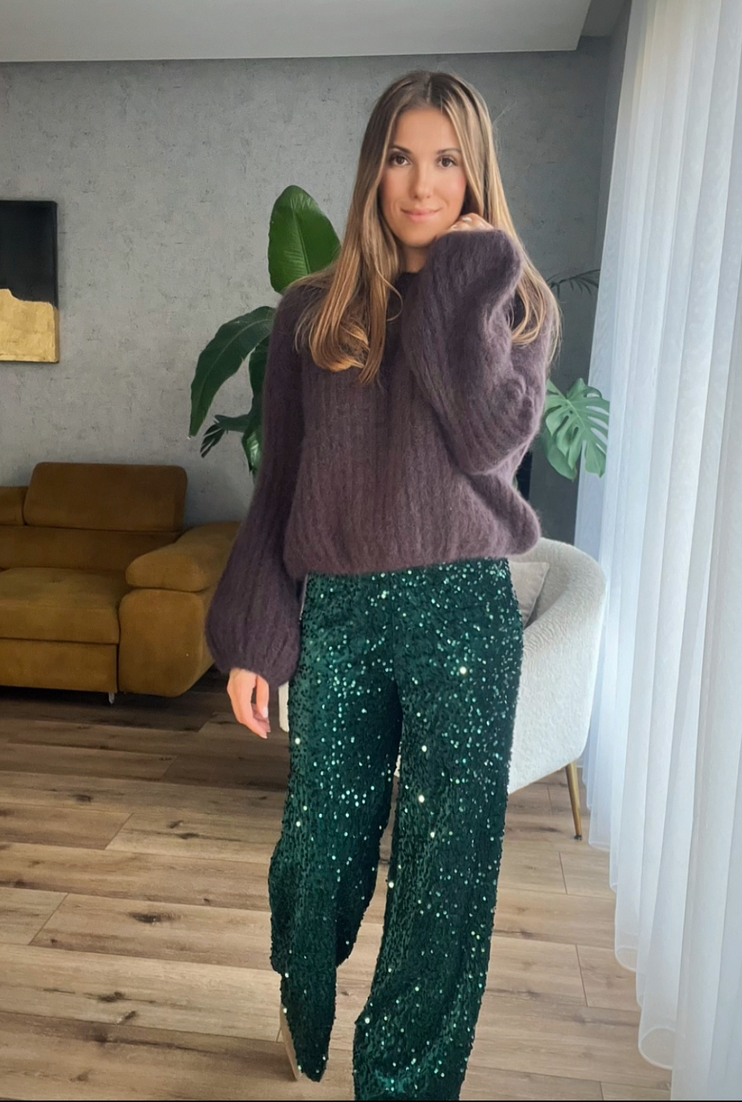 Wełniany moherowy sweter czekoladowy r. S, M, L - obrazek 5
