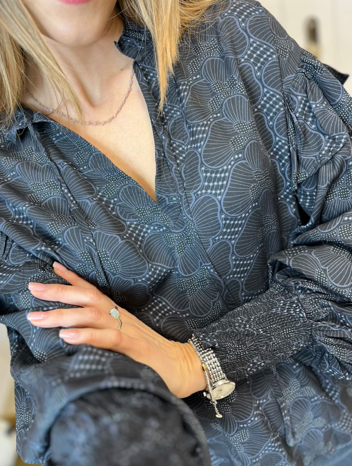 Bluzka w kwiaty z baskinką Co'couture 100 % wiskoza r. XL 42 - obrazek 2