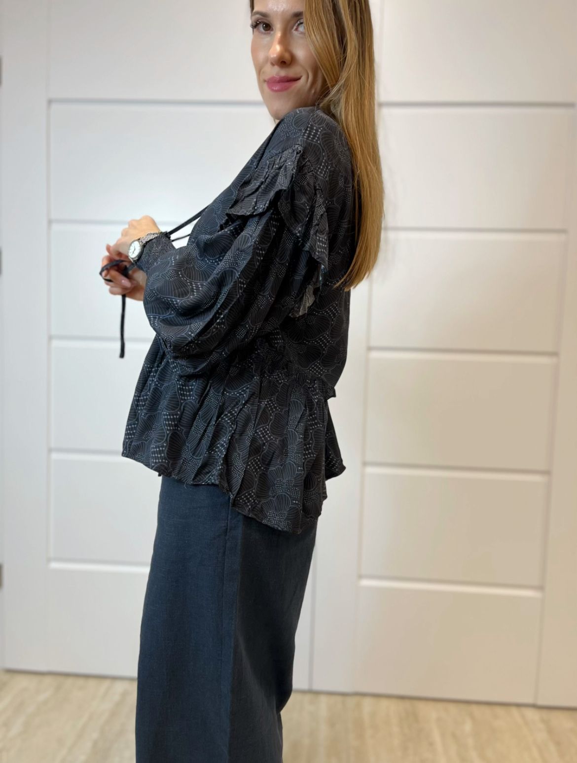 Bluzka w kwiaty z baskinką Co'couture 100 % wiskoza r. XL 42 - obrazek 4