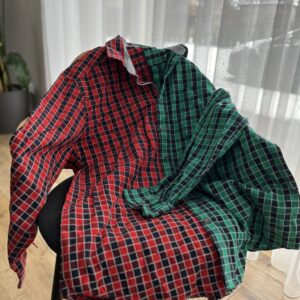 Dwukolorowa koszula w kratkę z ozdobnym kołnierzem upcykling r. S, M, L , XL
