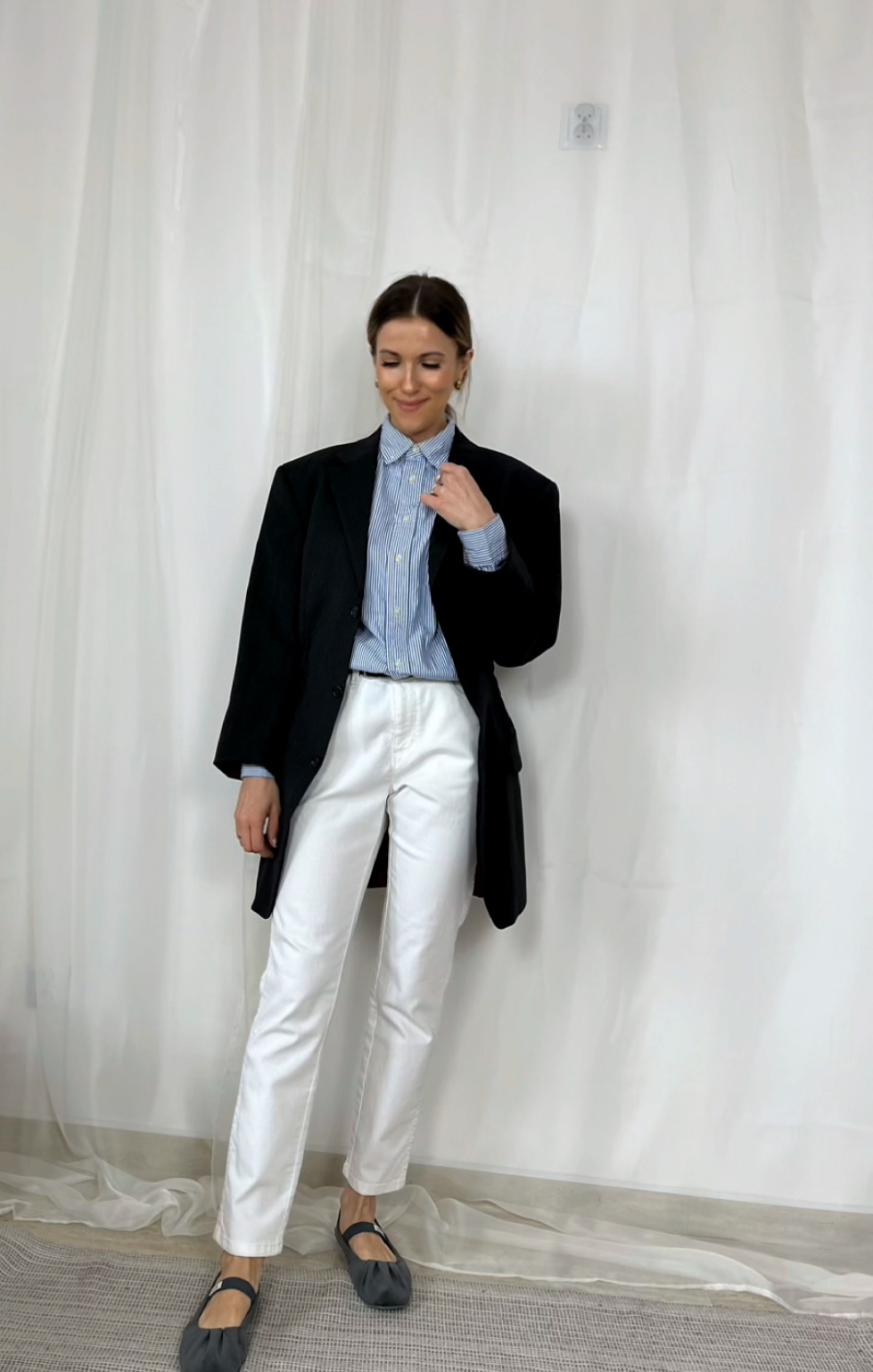 Wełniana czarna marynarka r. S 36 upcykling Tommy Hilfiger - obrazek 5