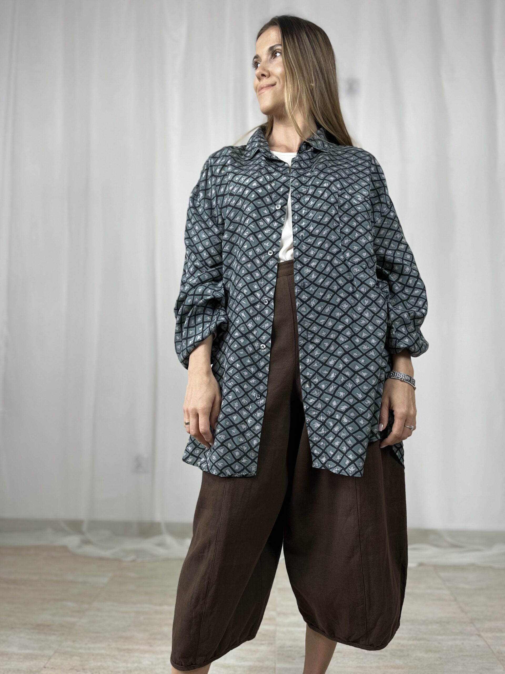 Koszula z nadrukiem 100 % jedwab silk r. XL/XXL Creem by Adelsten