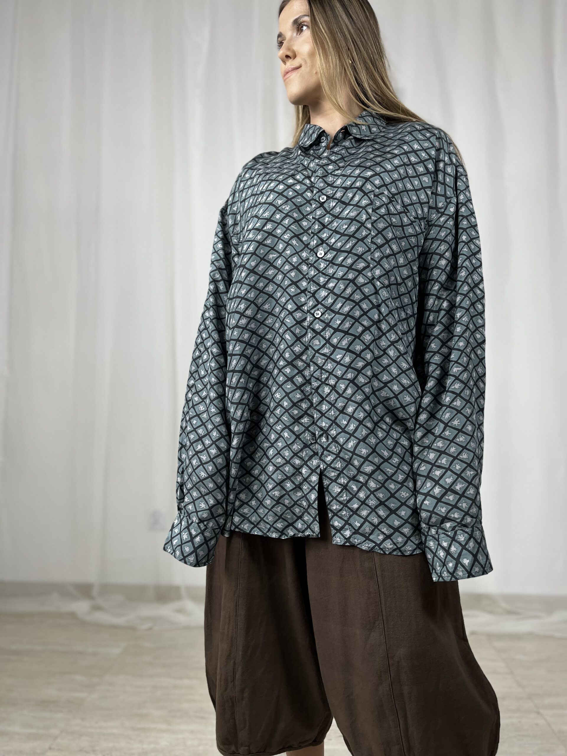 Koszula z nadrukiem 100 % jedwab silk r. XL/XXL Creem by Adelsten - obrazek 5