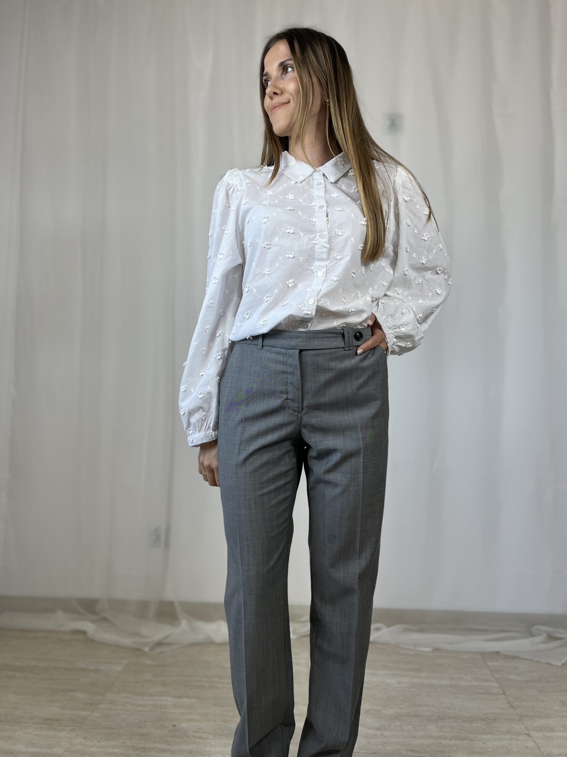 Szare wełniane spodnie w kant Massimo Dutti r. L 40 - obrazek 3