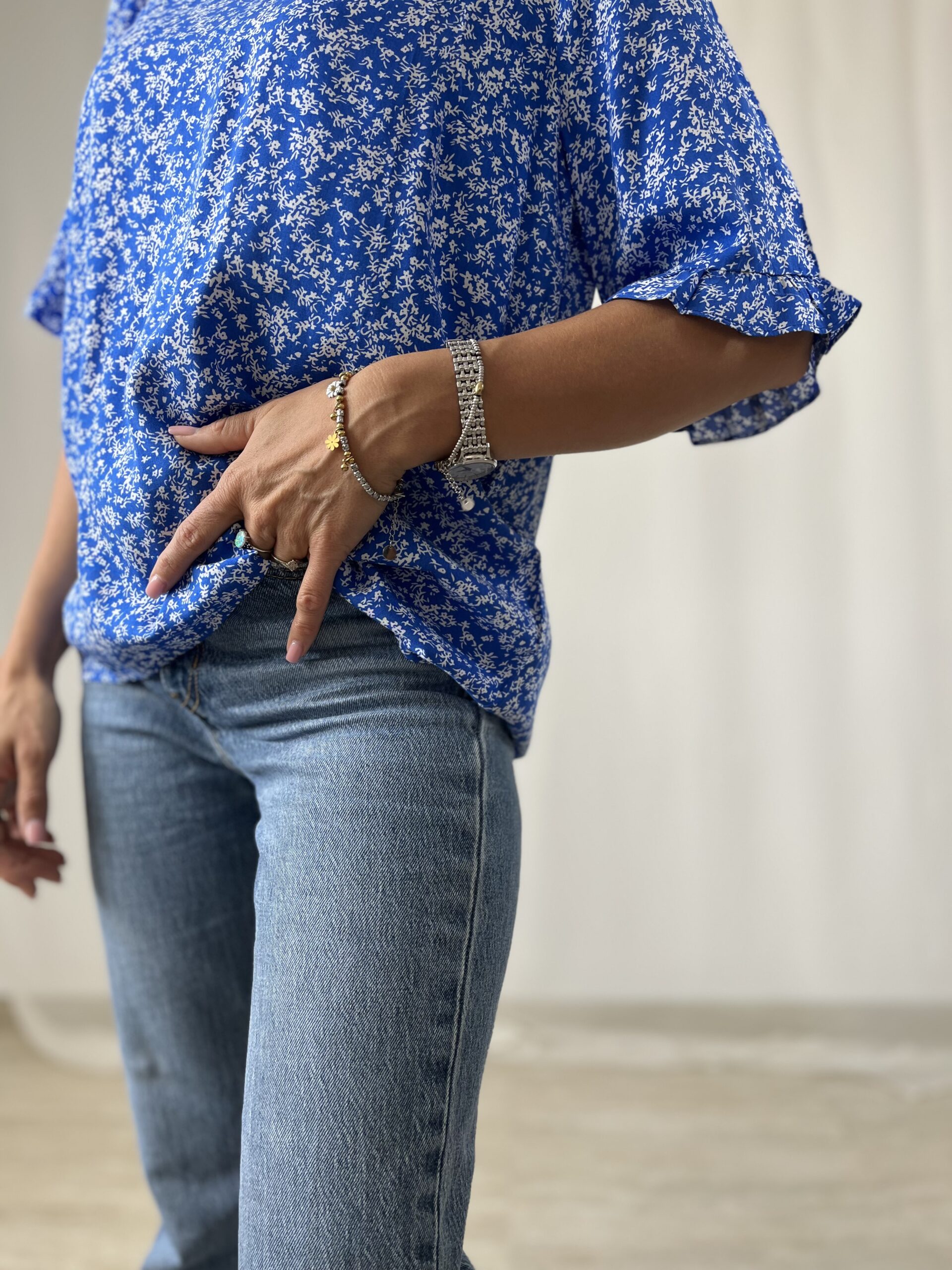 Niebieska bluzka w kwiaty r. S/M Pulz Jeans - obrazek 4
