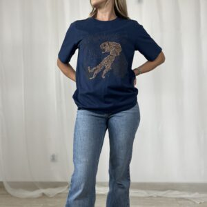 Granatowy t-shirt z nadrukiem Pulz Jeans r. S/M