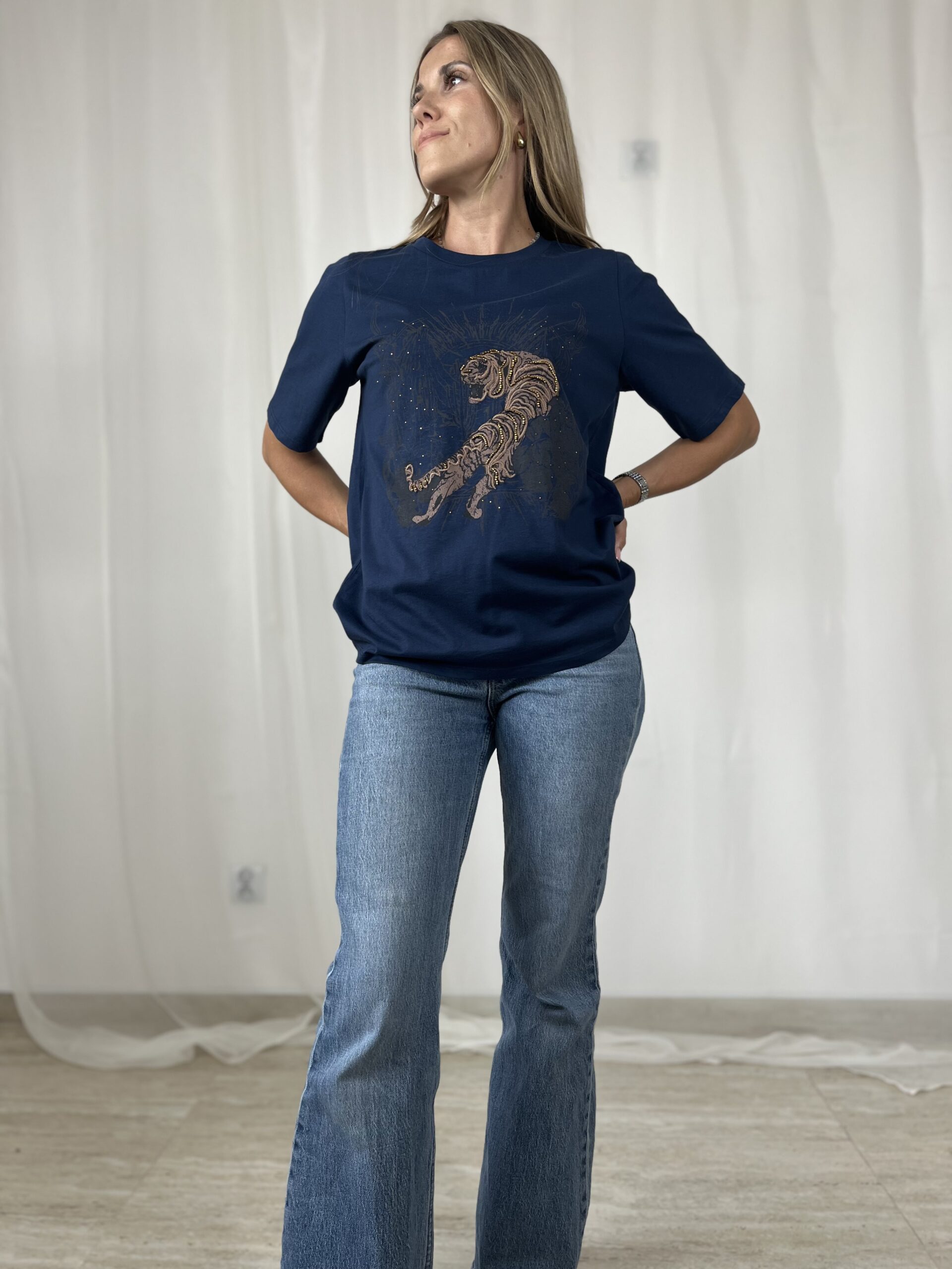 Granatowy t-shirt z nadrukiem Pulz Jeans r. S/M - obrazek 2