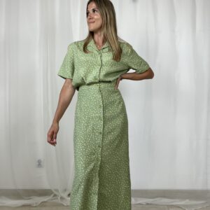 Jedwabny zielony set komplet w kwiaty rozmiar M 38 silk jedwab