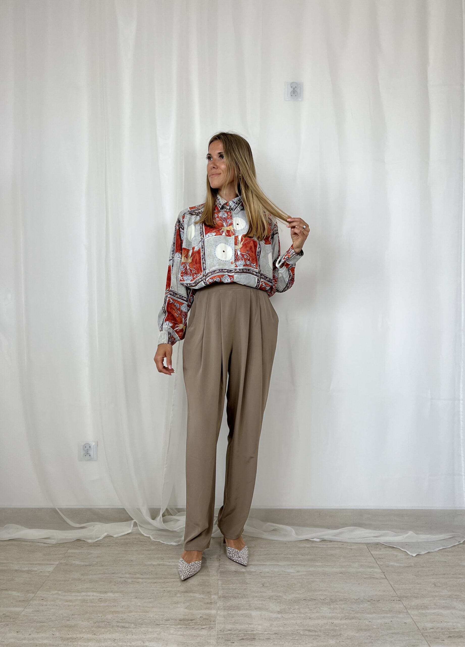 Jedwabne spodnie alladynki rozmiar S/M latte silk jedwab - obrazek 3