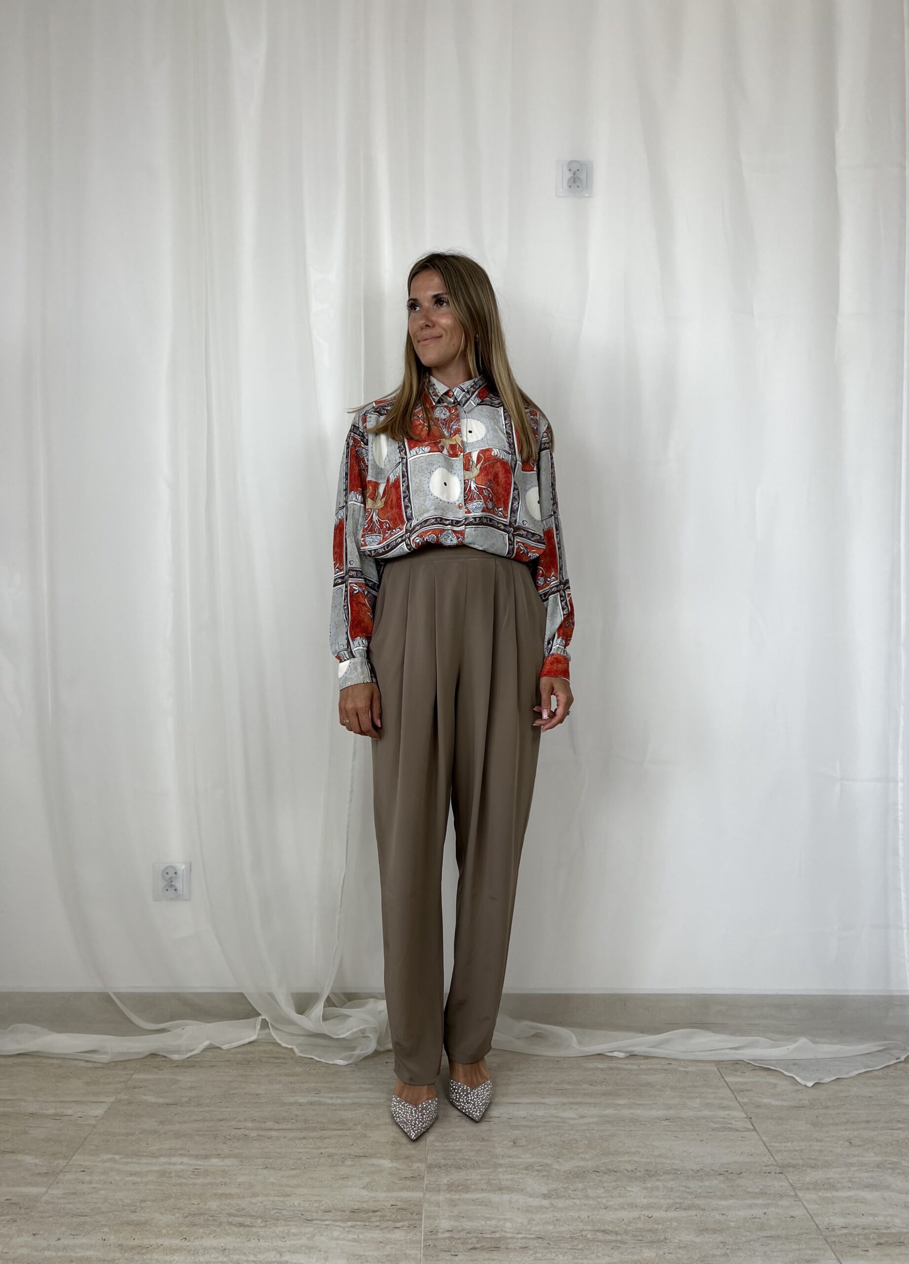 Jedwabne spodnie alladynki rozmiar S/M latte silk jedwab - obrazek 4
