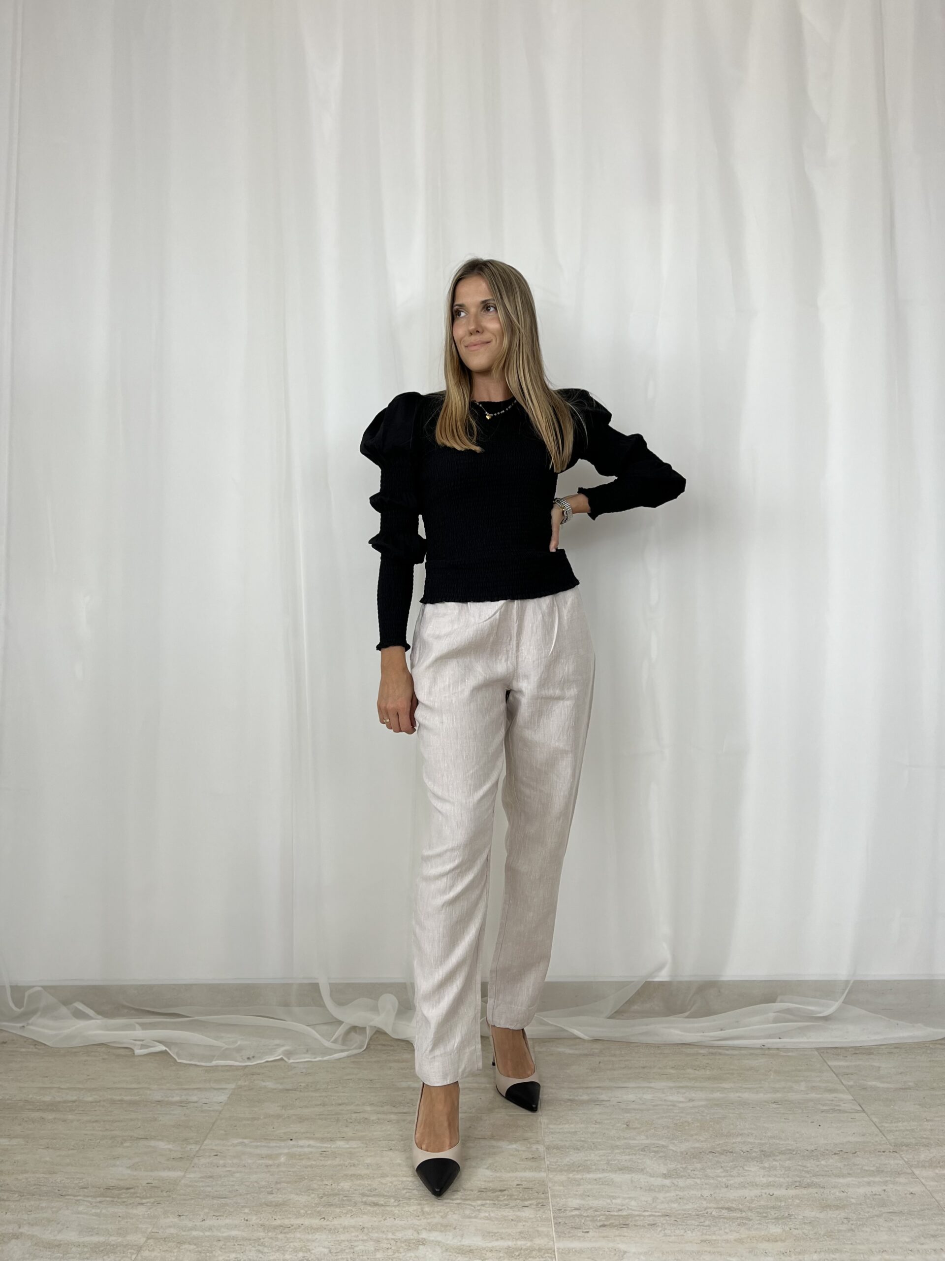 Beżowe lniane spodnie Cubus r. M/L