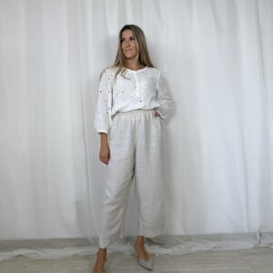 Lniane beżowe spodnie kuloty r. 44 H&M