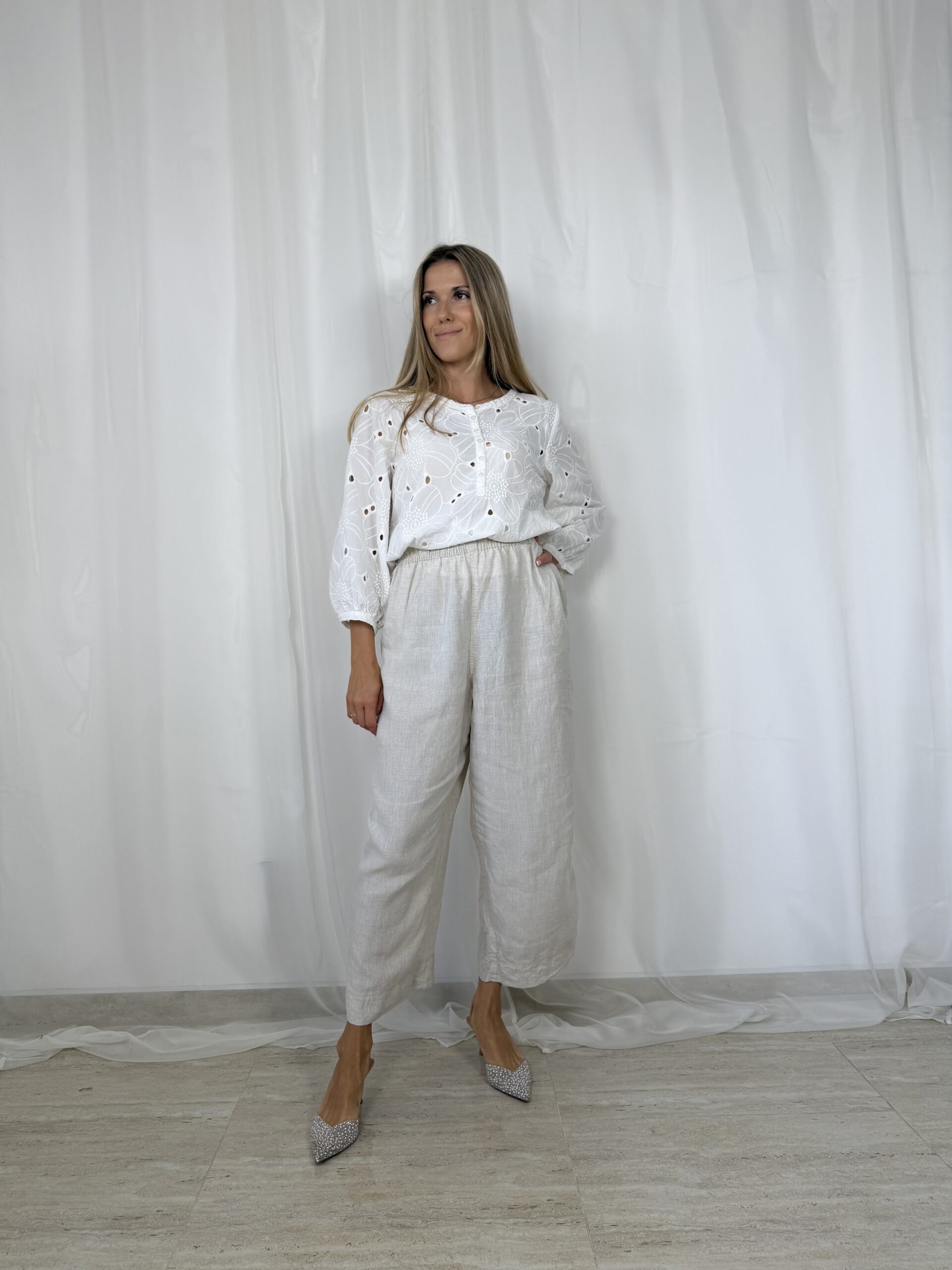Lniane beżowe spodnie kuloty r. 44 H&M