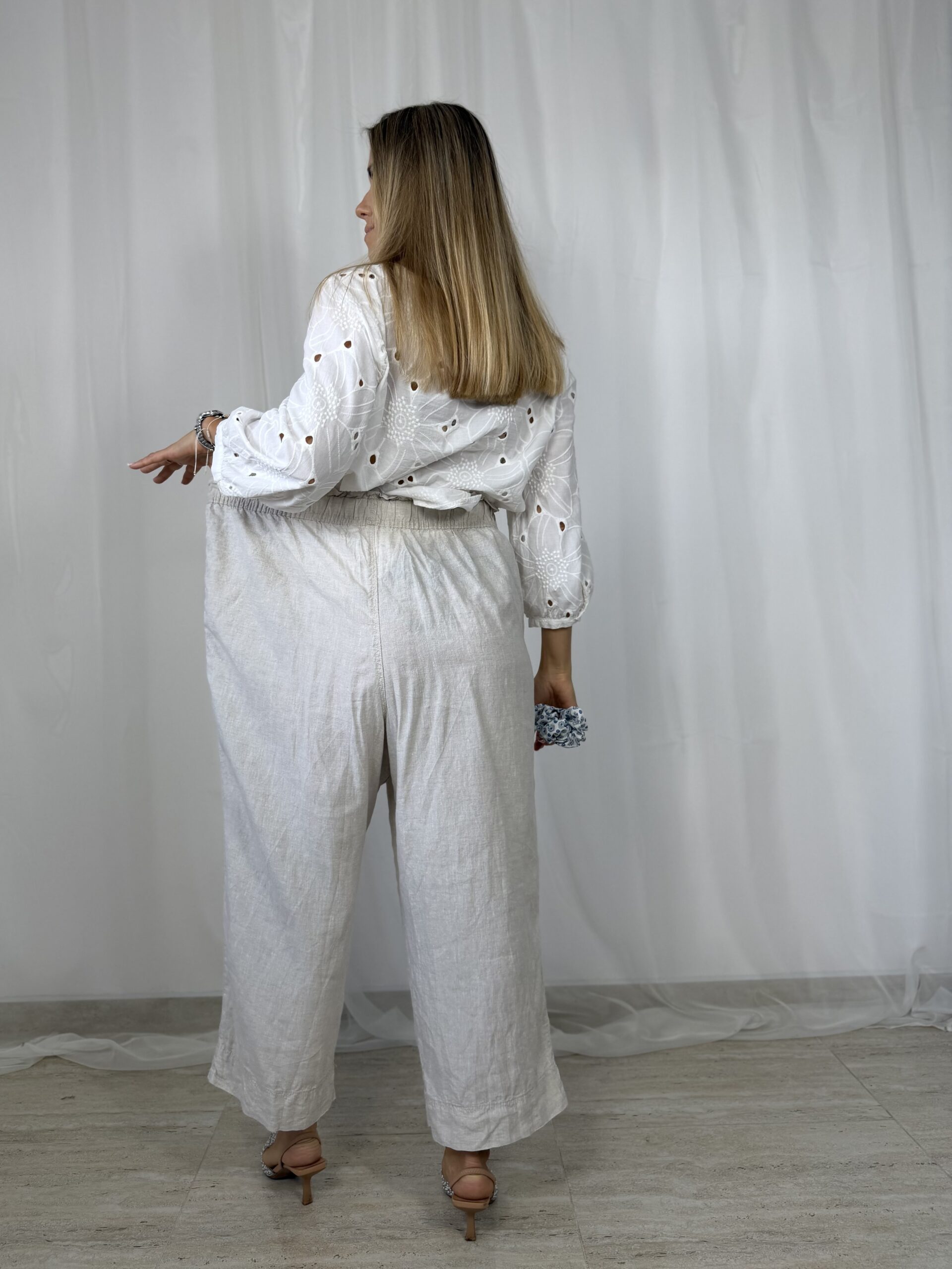 Lniane beżowe spodnie kuloty r. 44 H&M - obrazek 3
