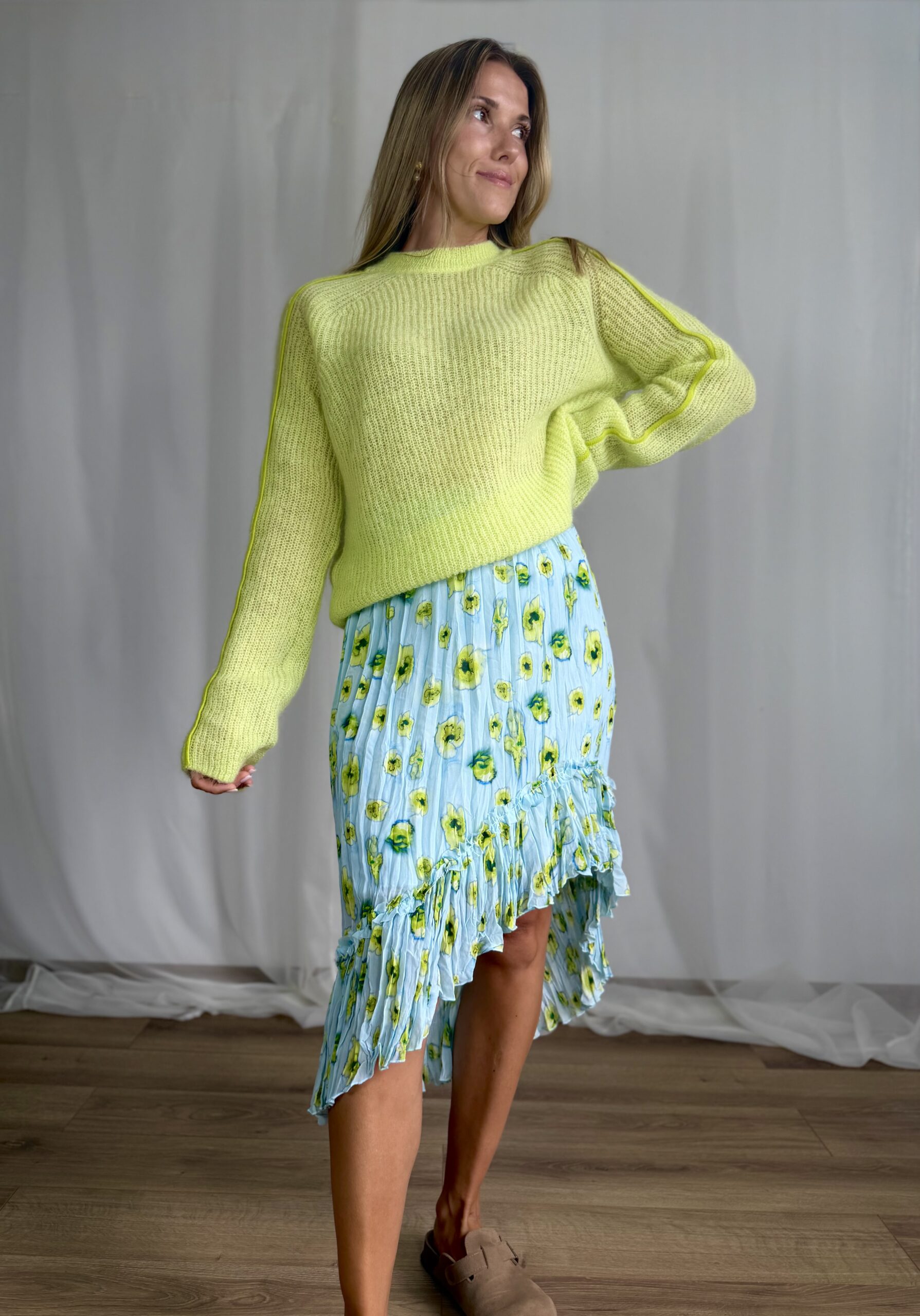 Limonkowy moherowy sweter Wood Wood r. L 40 - obrazek 3
