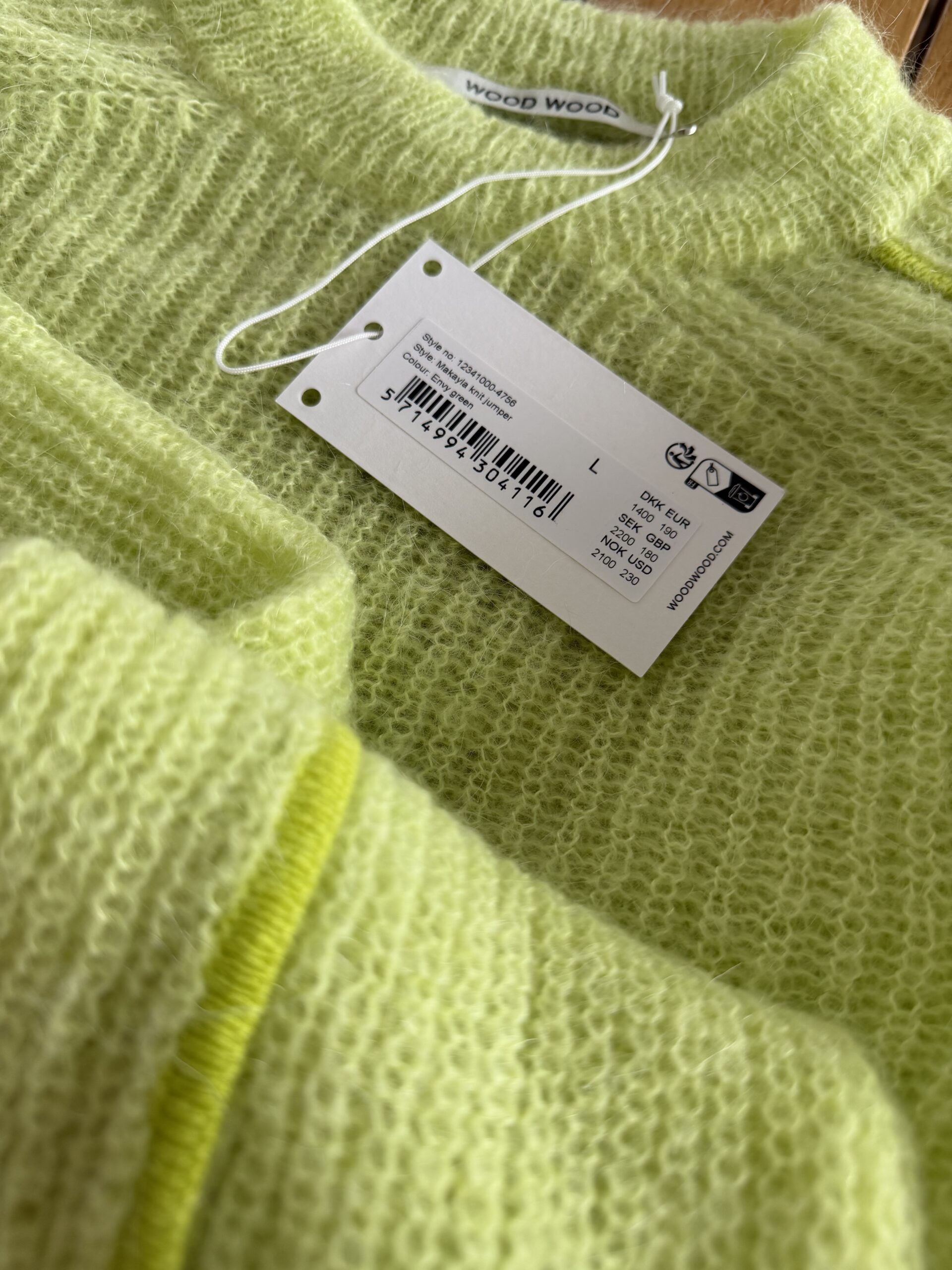 Limonkowy moherowy sweter Wood Wood r. L 40 - obrazek 4