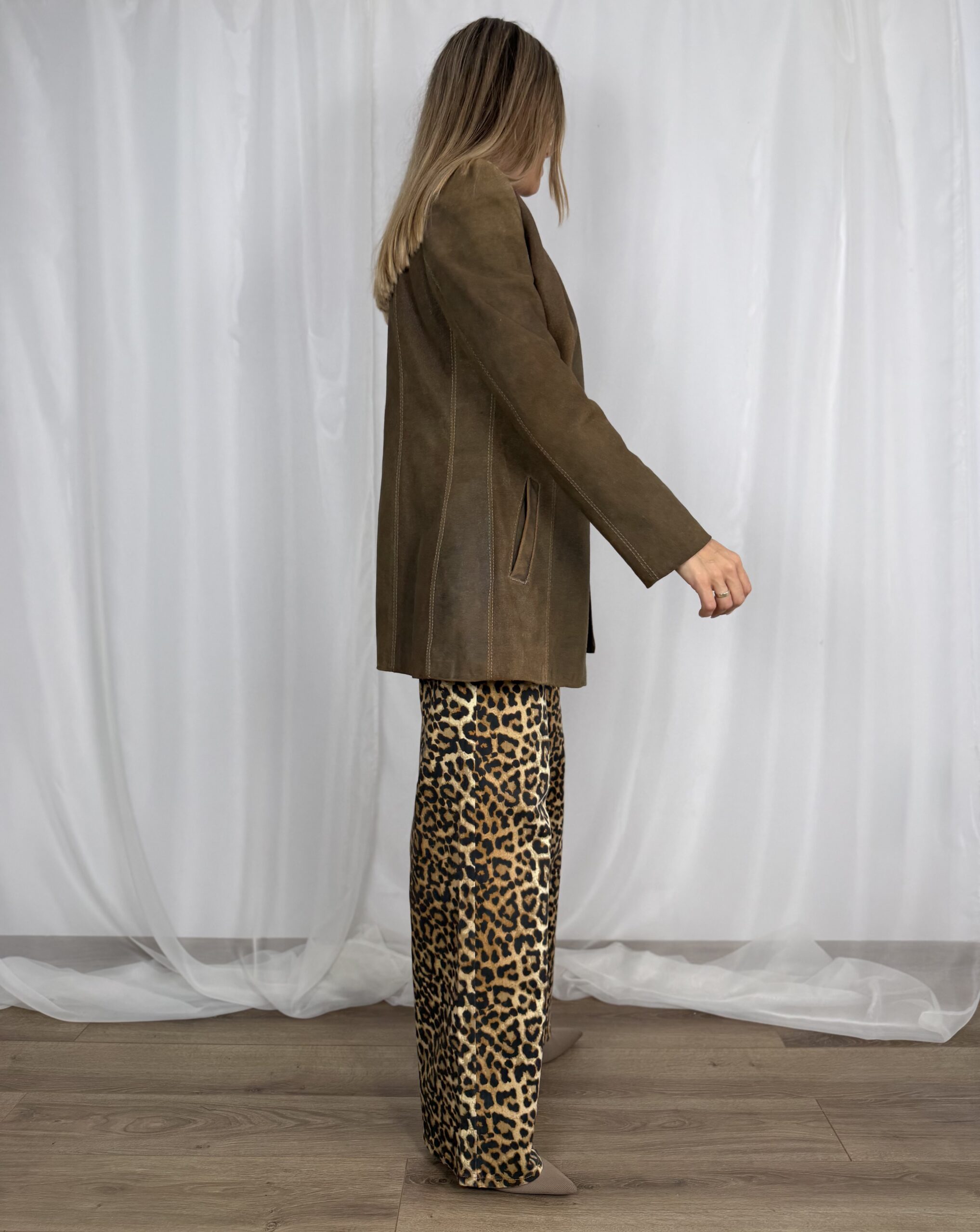 Skórzana kurtka marynarka khaki postarzana vintage r. S/M Bulur skóra naturalna - obrazek 3