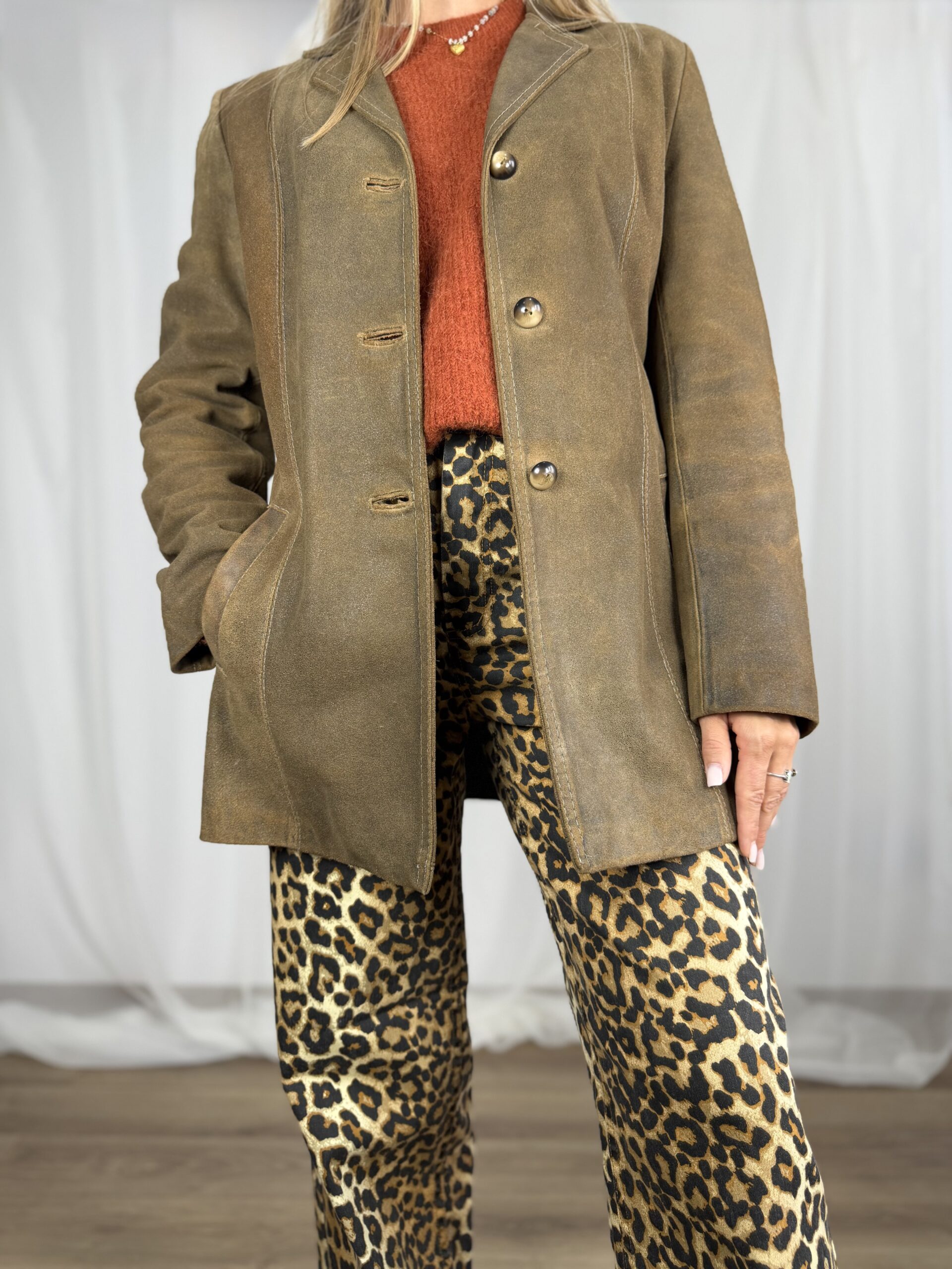 Skórzana kurtka marynarka khaki postarzana vintage r. S/M Bulur skóra naturalna - obrazek 5